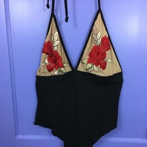 Urban Outfitters Rose Detail Halter Bodysuit